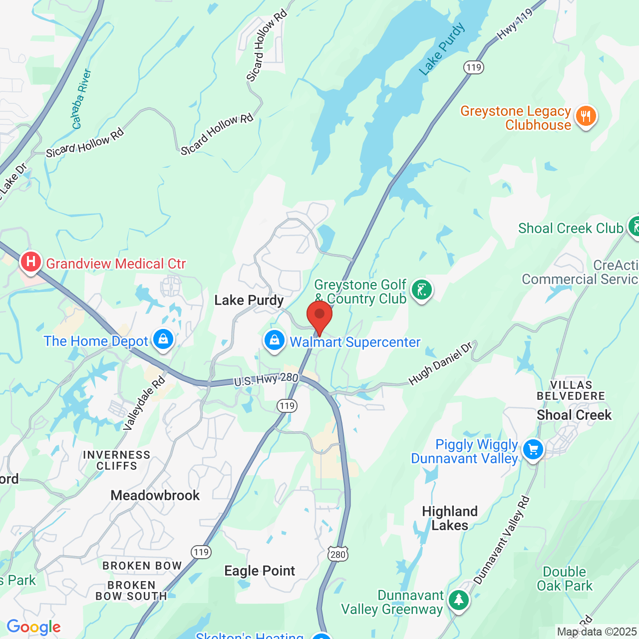 Google map image of our location in 6807 Tattersall Way Birmingham, AL